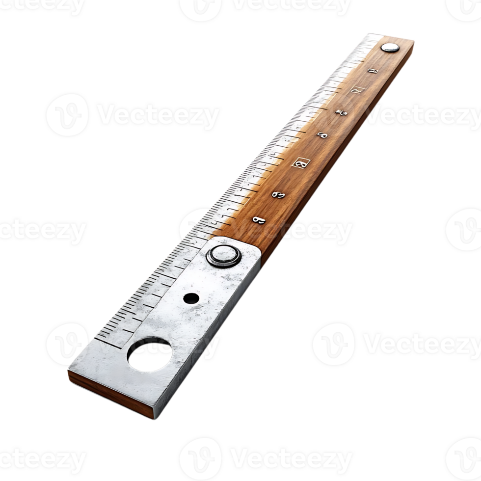 Measuring with a Vintage Metal and Wood Ruler, Isolated on a Transparent Background png
