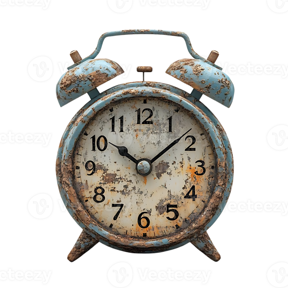 Rusty Vintage Alarm Clock with Transparent Background - Time Flies When You're Having Fun png