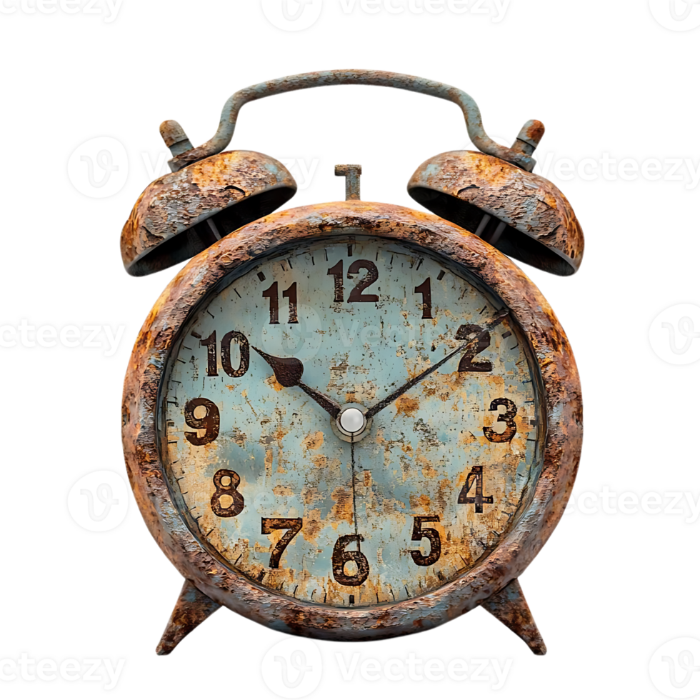 A Rusty Alarm Clock Tells Time with a Transparent Background png