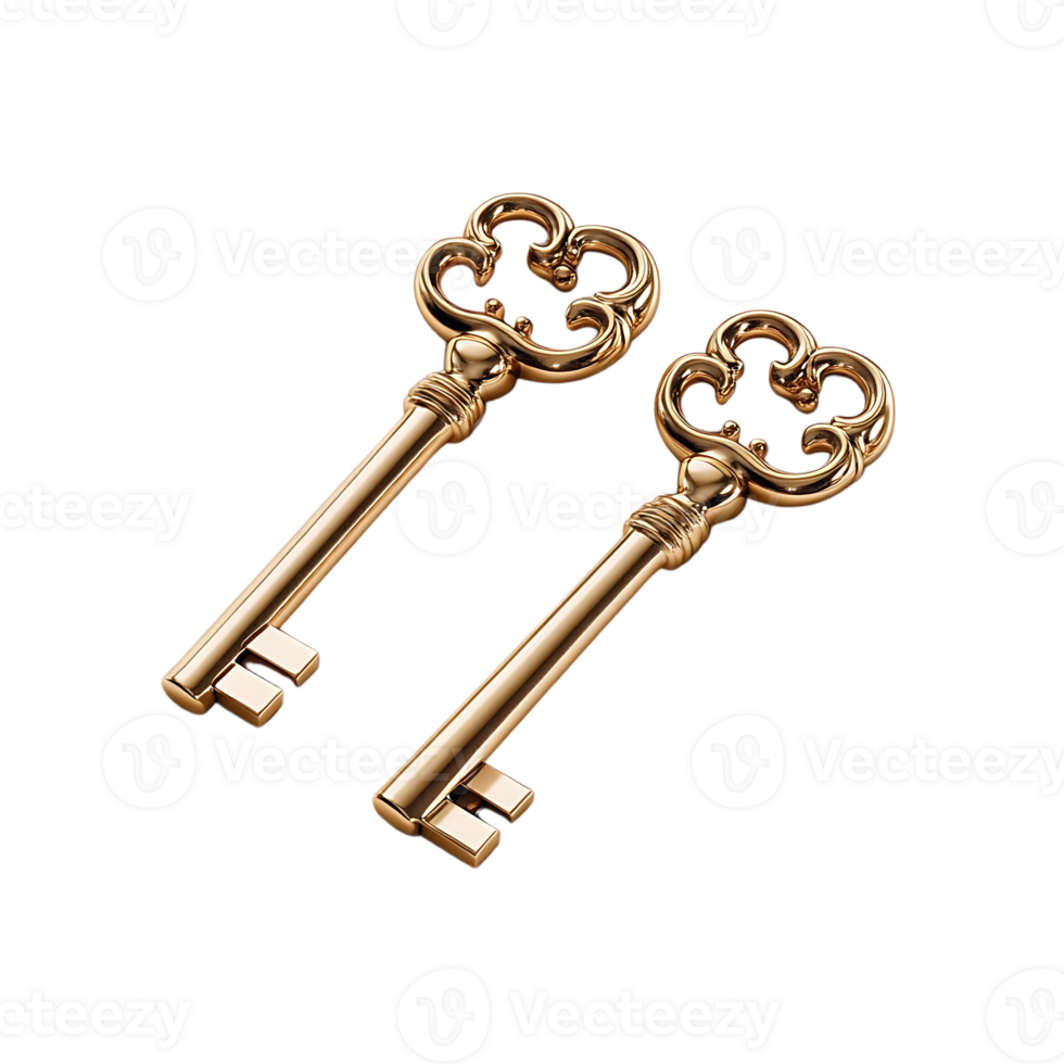 Two Golden Keys with Transparent Background png