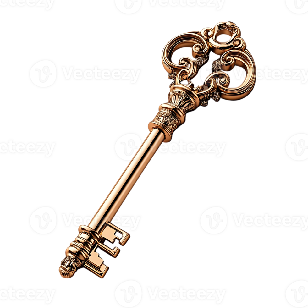 Ornate Gold Key with Transparent Background - Elegant Antique Design png