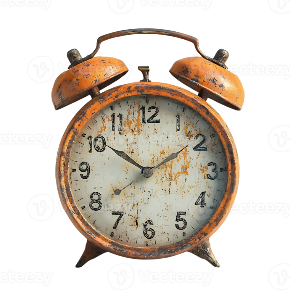 Vintage Orange Alarm Clock with Transparent Background png