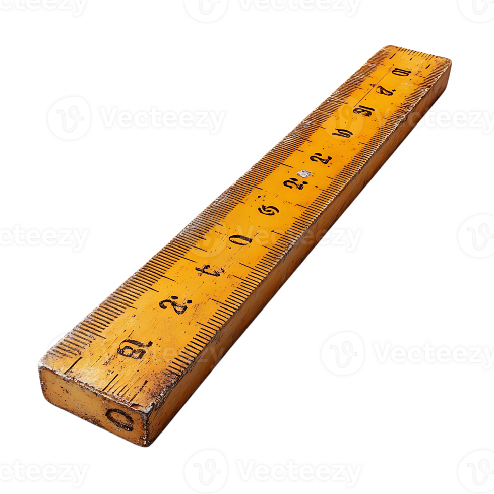 Old Wooden Ruler with Yellow Numbers and Transparent Background png