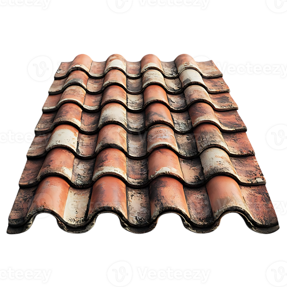 Old Weathered Red Roof Tiles with a Transparent Background for Design Projects png