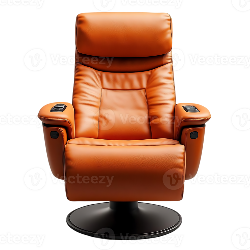 Luxurious Orange Leather Recliner with Transparent Background, Perfect for Home Theater png