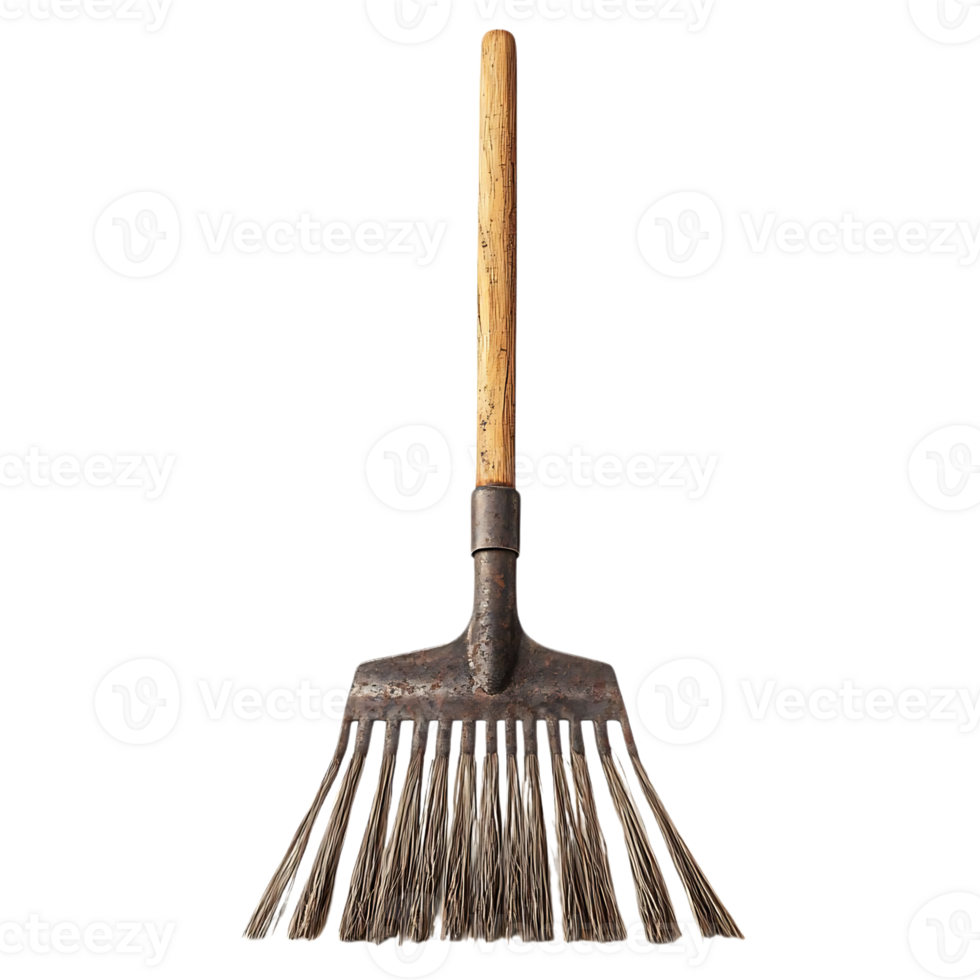An Old, Rusty Broom with a Wooden Handle on a Transparent Background png