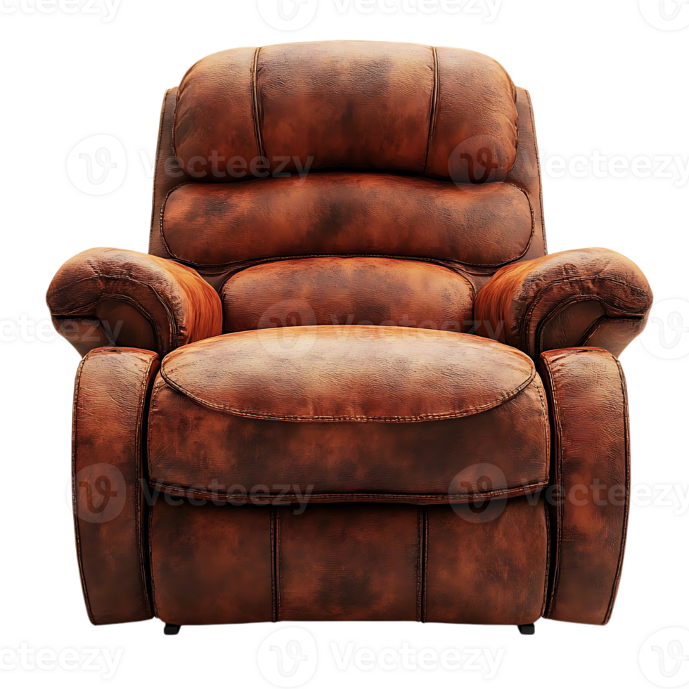 Relax in Style with This Brown Leather Recliner Chair, Featuring a Comfortable Padded Seat and a Stylish Design, Perfect for Any Living Room png