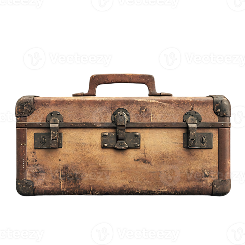 Vintage Leather Suitcase with Metal Clasps and a Transparent Background png