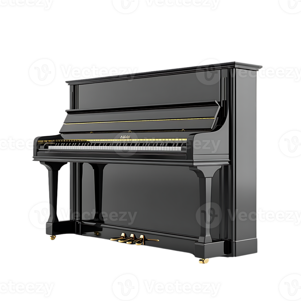 Black Upright Piano with Transparent Background, Elegant Musical Instrument with Polished Finish png