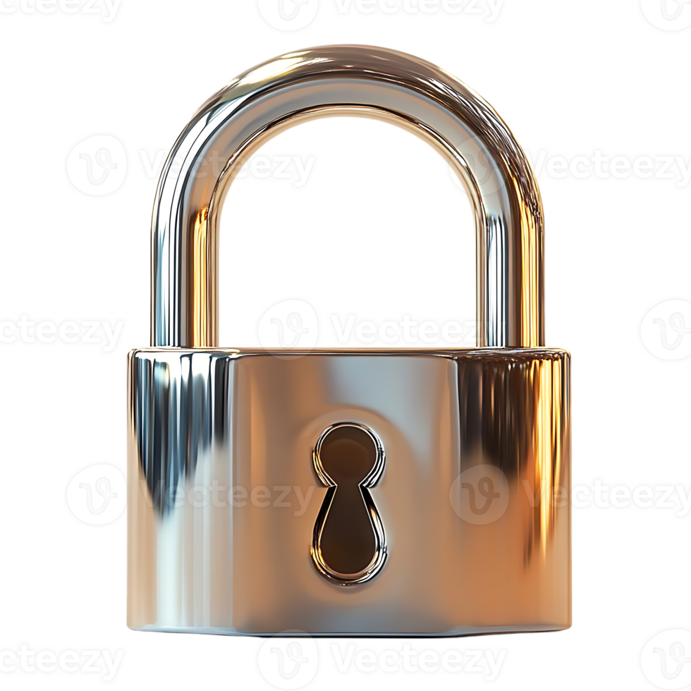 Shiny Chrome Lock Secures Data with a Transparent Background png