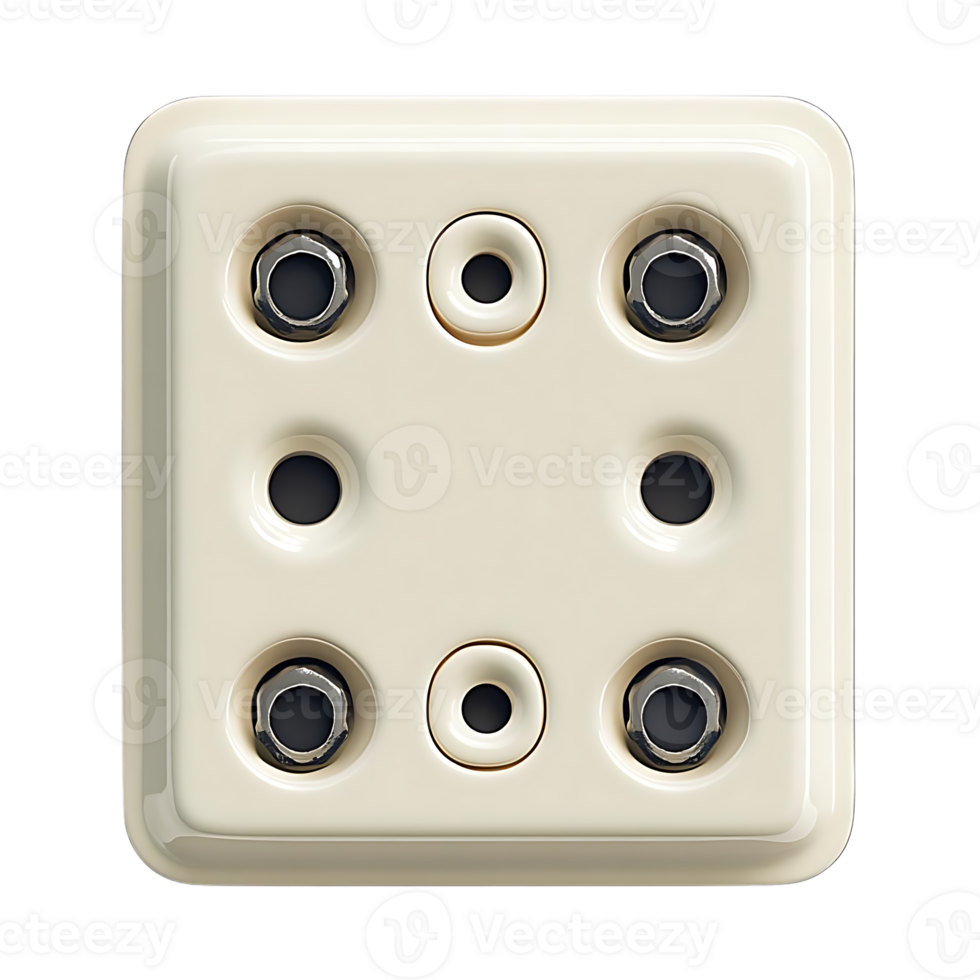 White Ceramic Plate with Six Holes and Three Metal Screws, Transparent Background png