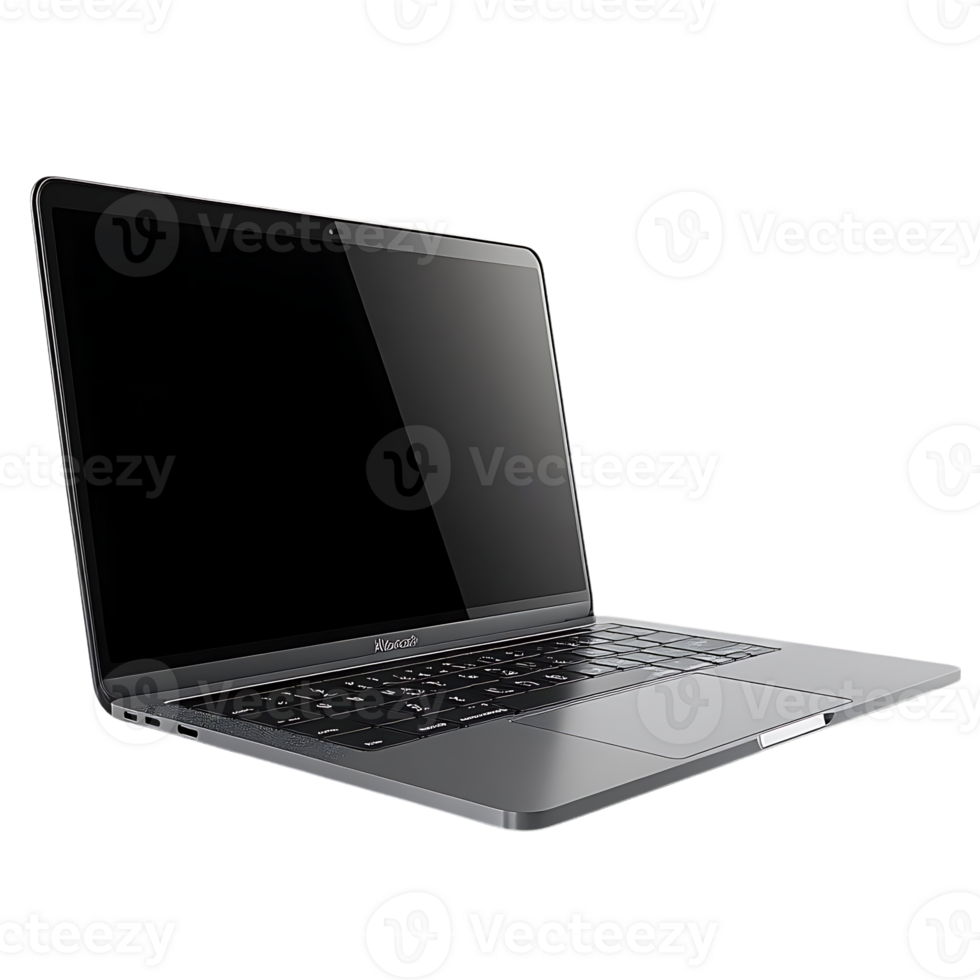 Sleek Silver Laptop with a Transparent Background,  Open to  a World of Possibilities png