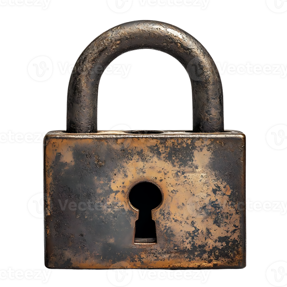 Old Rusty Padlock with Transparent Background, Isolated on Black png