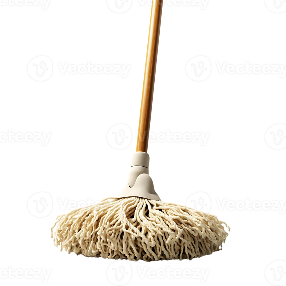Cleaning with a White Cotton String Mop on a Transparent Background png
