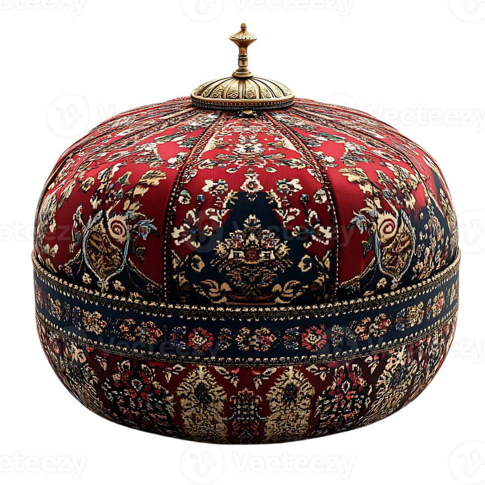 Ornate Ottoman with Intricate Floral Patterns and a Brass Knob, Decorated with a  Transparent Background png