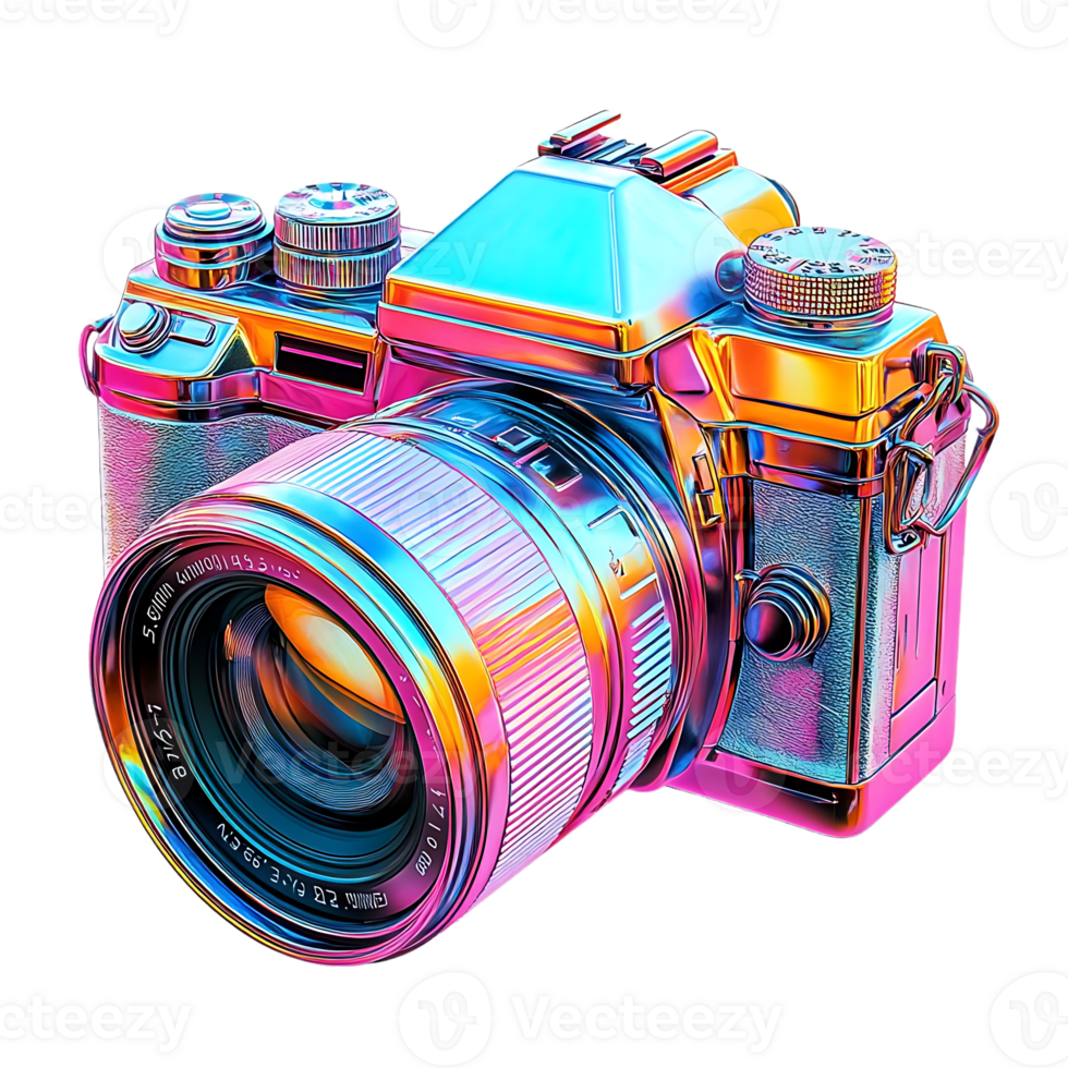 A Stunning Rainbow-Colored Vintage Camera with a Transparent Background png