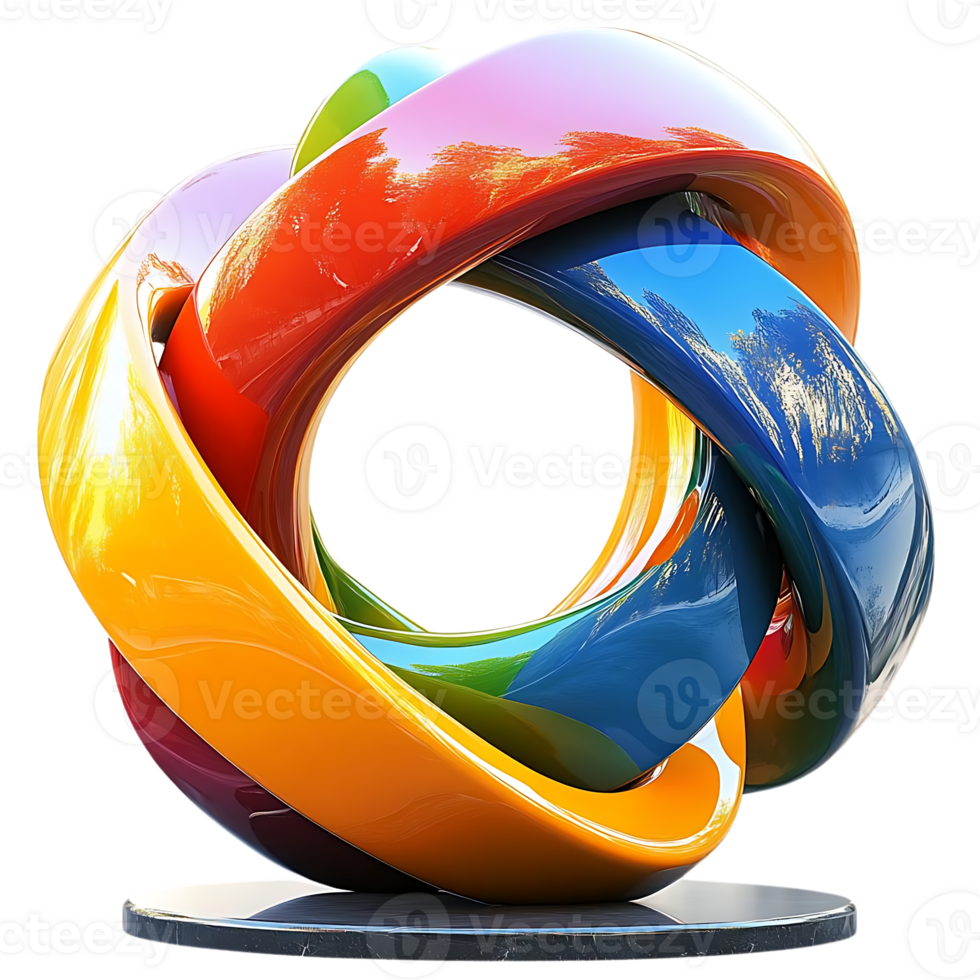 Abstract Sculpture Intertwined Colorful Rings Transparent Background png