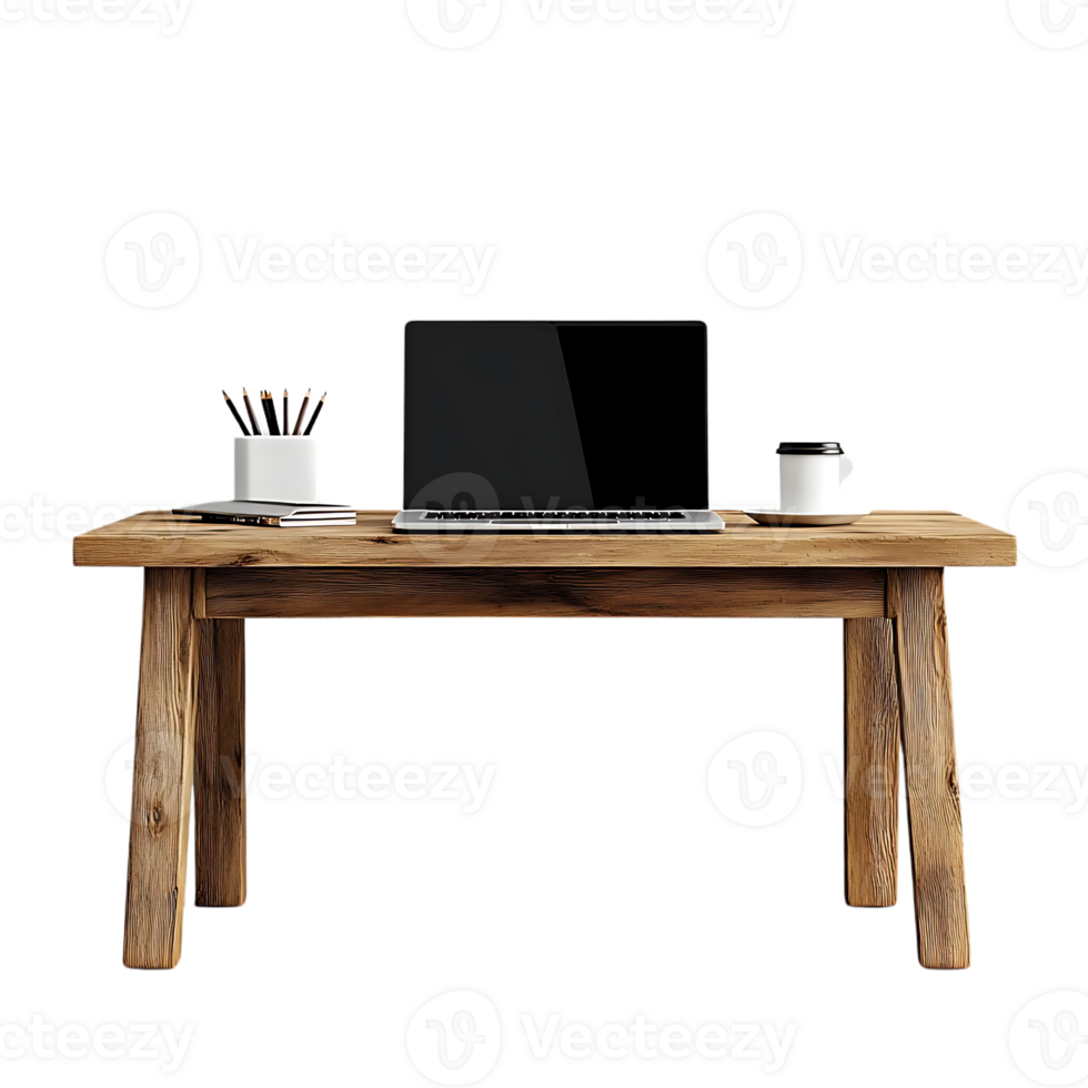 Laptop on a Wooden Desk with a Transparent Background png