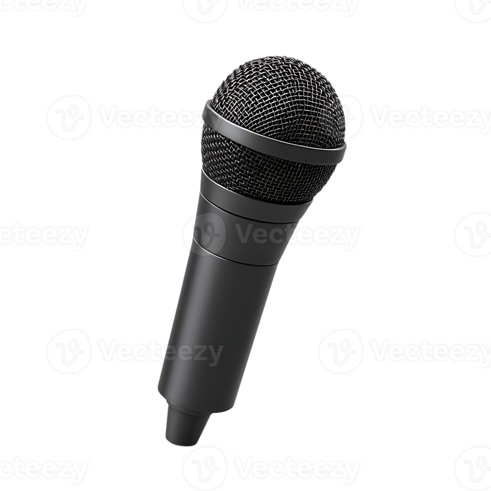Black Microphone with Transparent Background, Perfect for Music and Speech Recording, Isolated on Black png