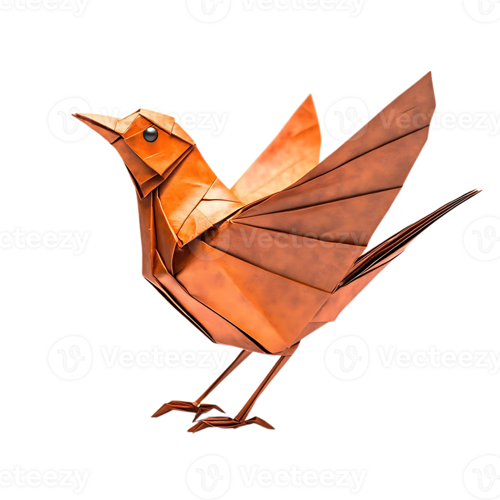 Origami Bird Folded with Precision, a Delicate Brown Paper Creation, Standing on a Transparent Background png