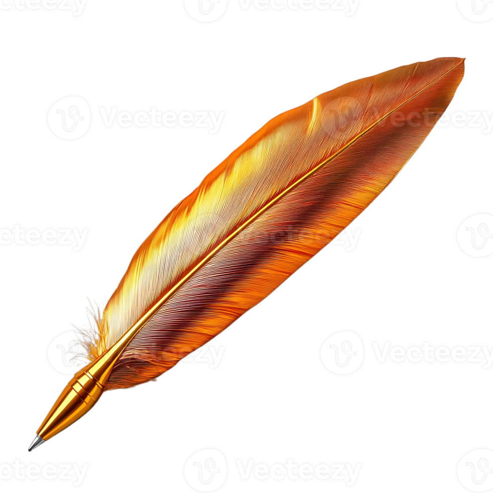 Golden Feather Pen with Transparent Background, A Symbol of Inspiration and Creativity,  A Beautiful and Elegant Writing Instrument for Any Occasion png