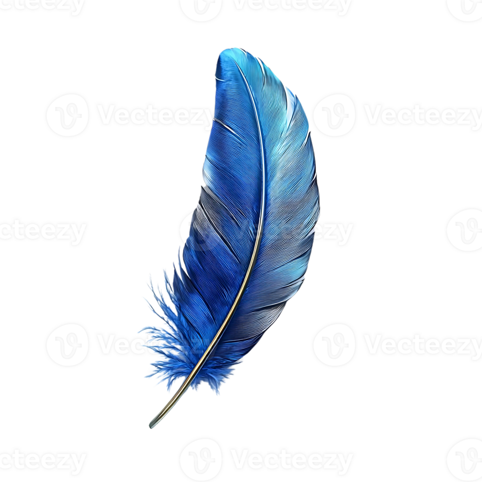 A Single Blue Feather Against a Transparent Background, Isolated and Ready for Design png