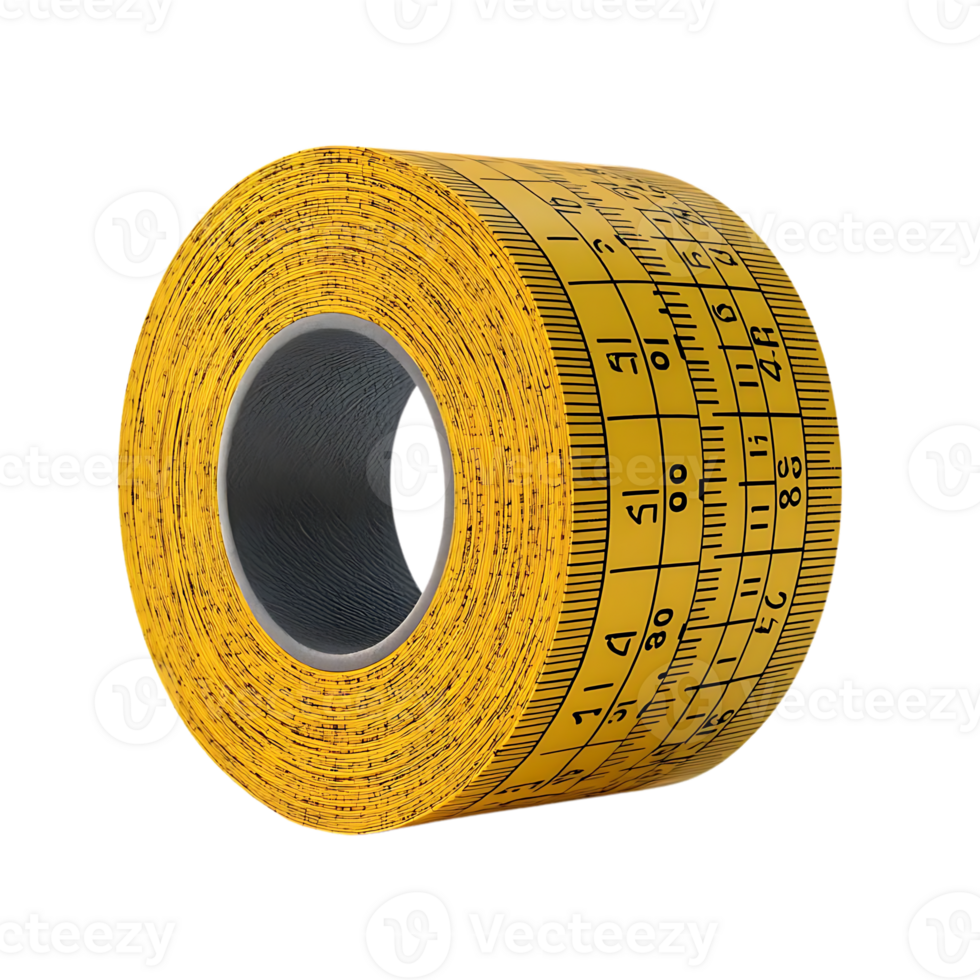 Yellow Measuring Tape with Black Numbers and Transparent Background png
