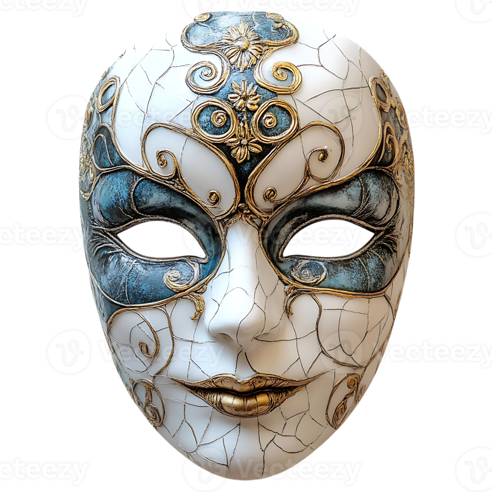 Venetian Carnival Mask with Blue and Gold Accents, Isolated on Transparent Background png
