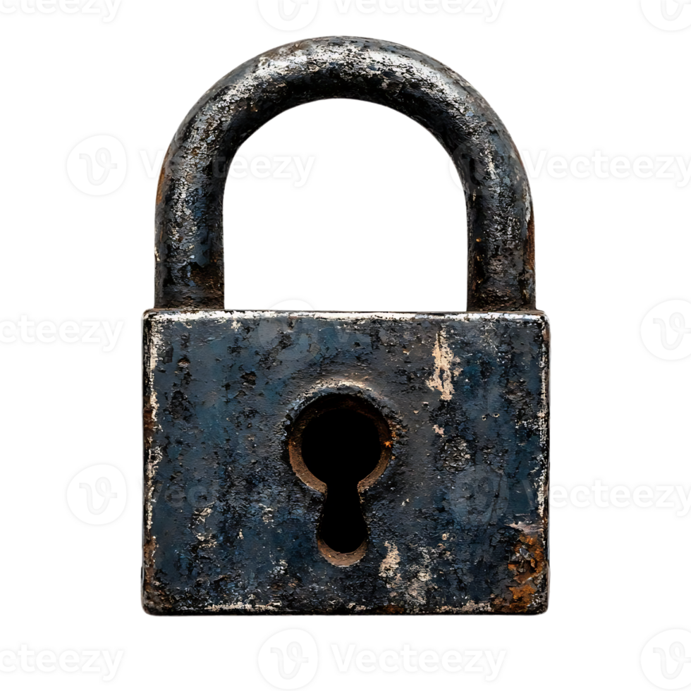 Old Rusty Padlock with Transparent Background, Vintage Metal Lock with Keyhole for Security png