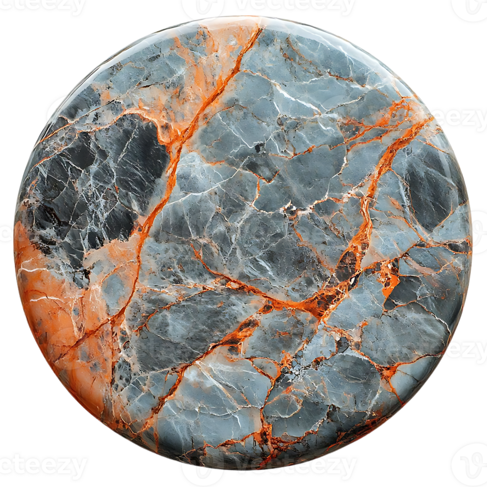Circular Marble Texture with Transparent Background, Grey and Orange Veins png