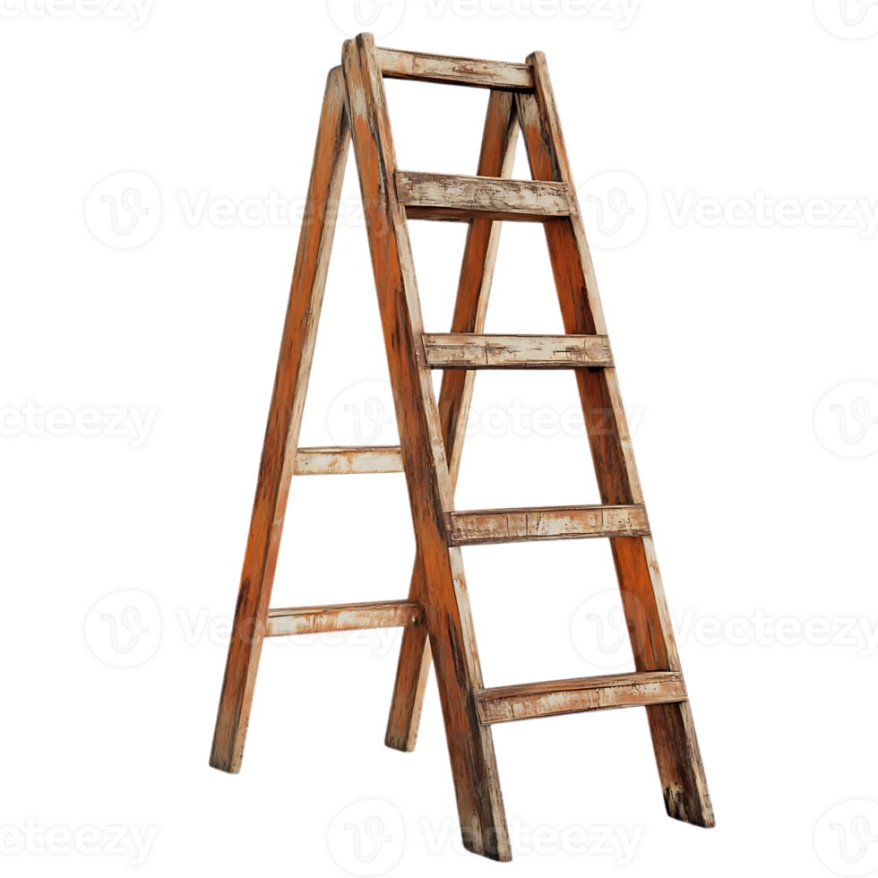 Vintage Wooden Ladder with Transparent Background, a Rustic and Weathered Step-Up for DIY Projects png