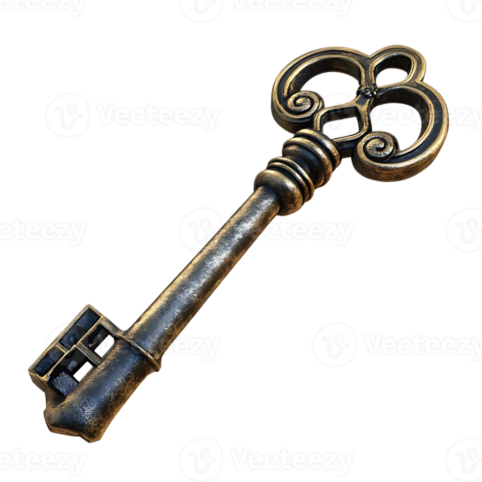 An Ornate Antique Key with a Transparent Background,  Perfect for Your Design Projects. png