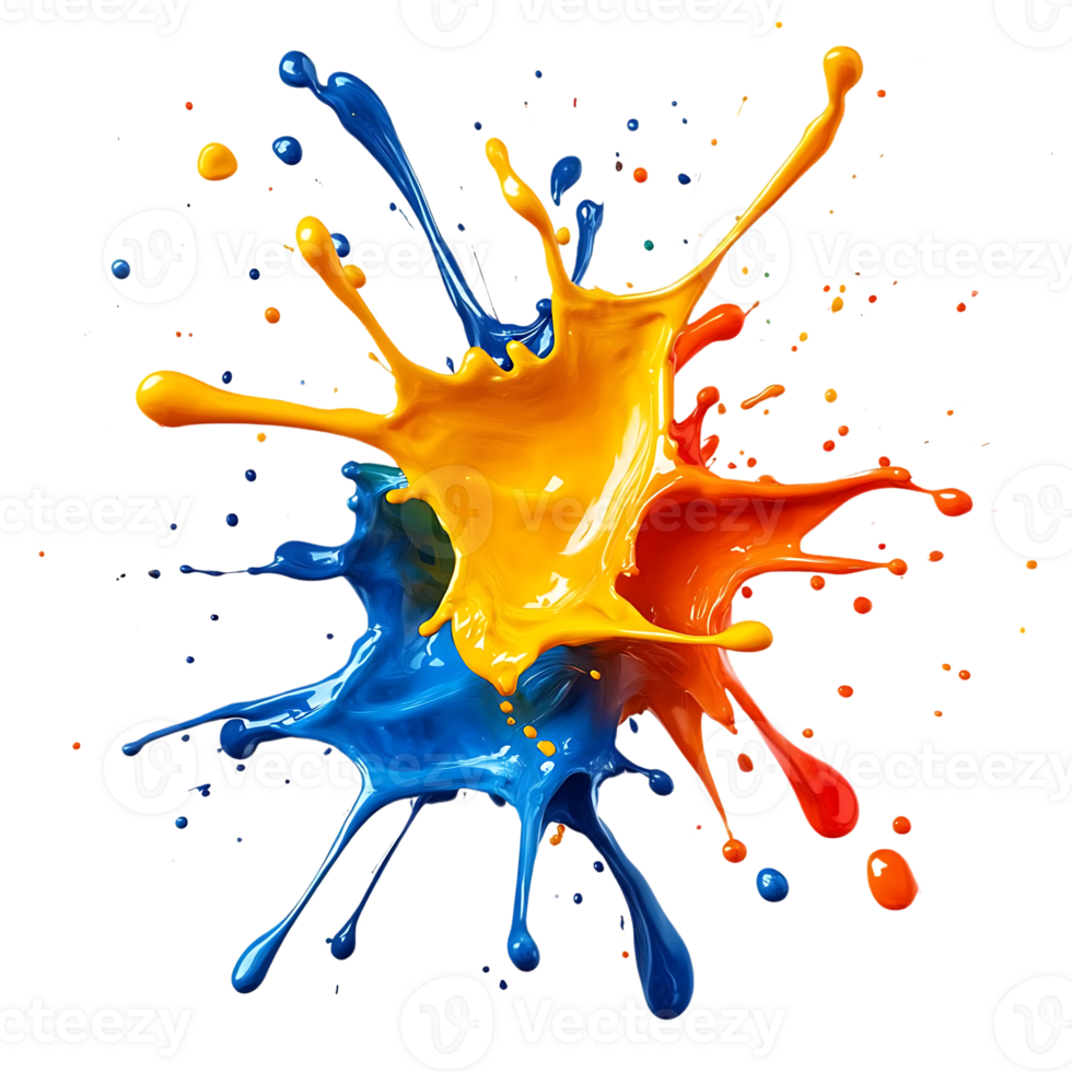Vibrant Colors Exploding with a Transparent Background, A Stunning Splash of Yellow, Blue, and Red Paint png