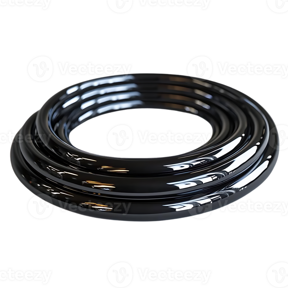 Shiny Black Rings Intertwined with a Transparent Background,  Creating a Striking Visual Display of Geometric Shapes and Reflections png