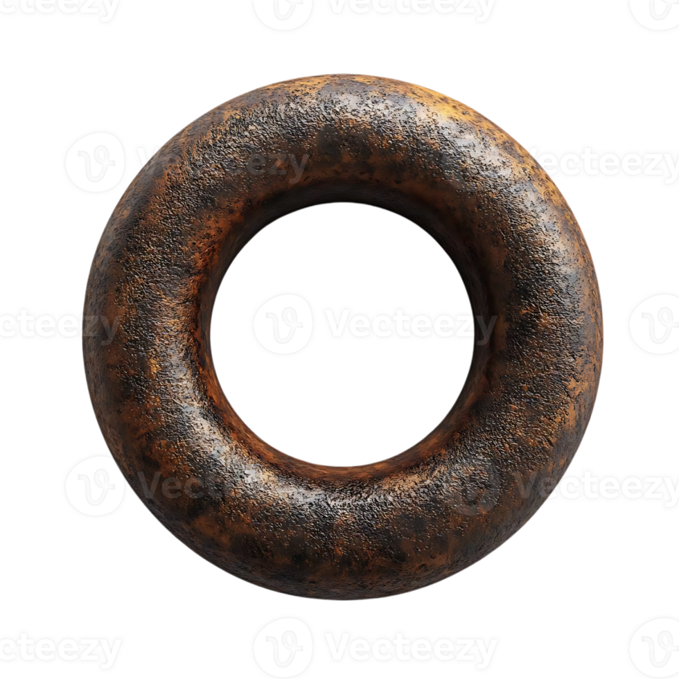 Rusty Metal Ring with Transparent Background,  Isolated 3D Render of a  Circular Shape,  Perfect for Design Projects and Mockups png