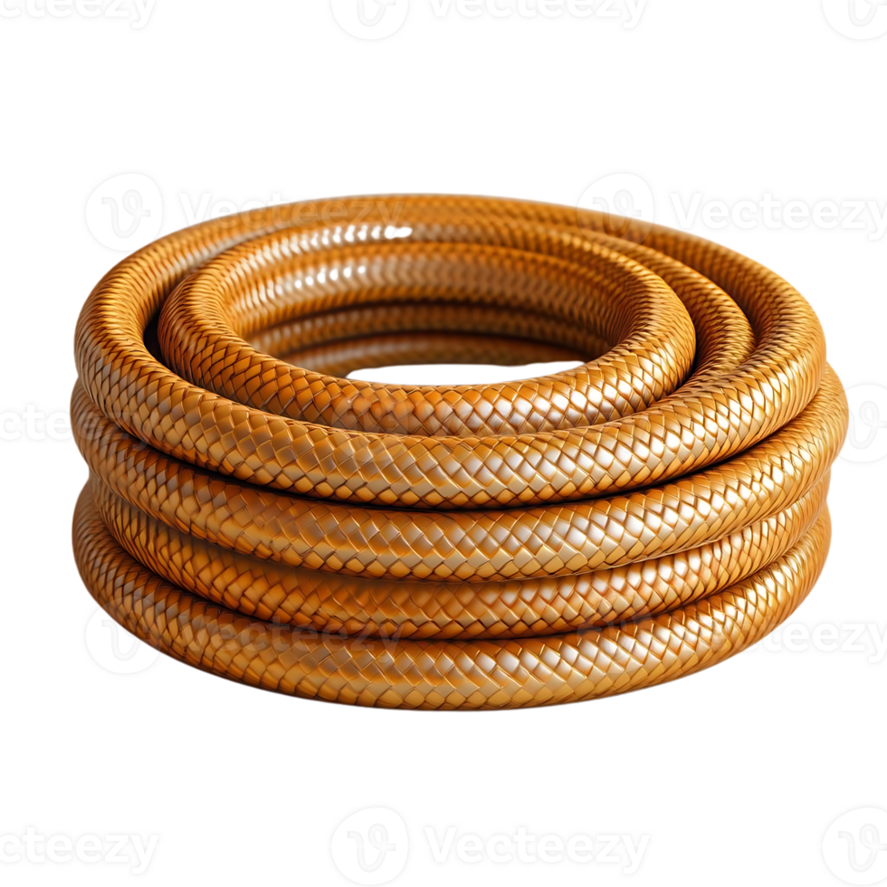 Coiled Golden Braided Hose with a Transparent Background, A Close-Up of a Braided Hose with a Golden Finish png