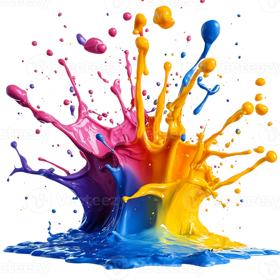 Vibrant Colors Splashing and Exploding Against a Transparent Background, Creating a Colorful Abstract Masterpiece png