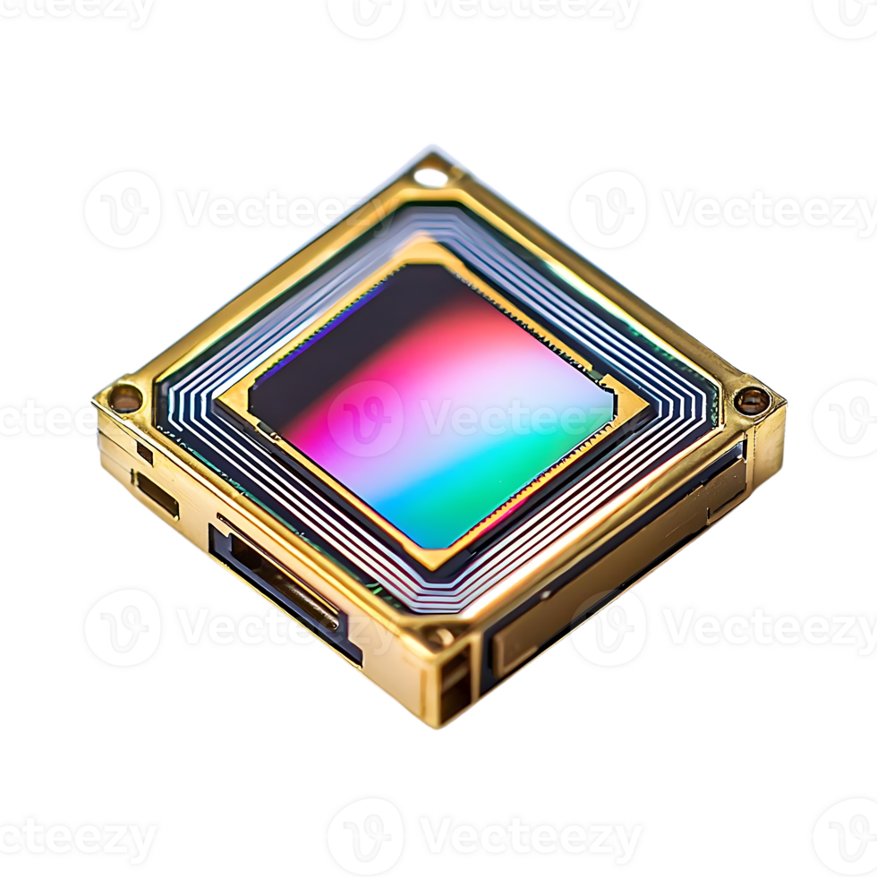 A Close-Up of a Tiny Gold Chip Sensor with a Transparent Background png