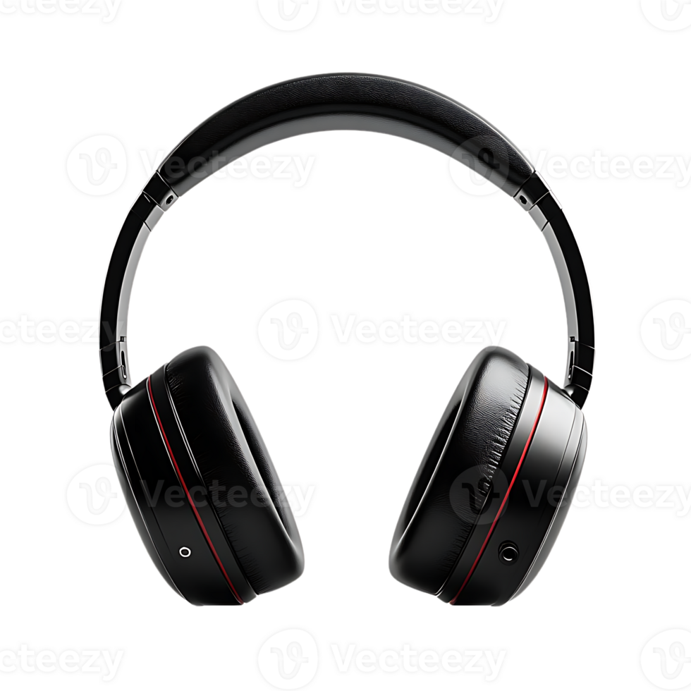 Black Headphones with Red Trim,  Immerse Yourself in Audio with a Transparent Background png