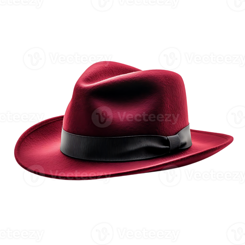 Red Fedora Hat with a Black Band and Transparent Background png