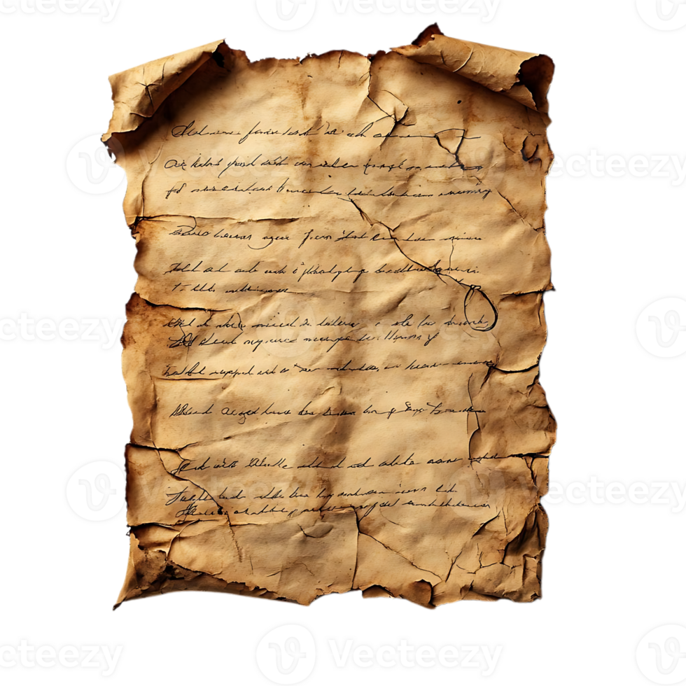 Ancient Parchment with Handwritten Text and a Transparent Background png