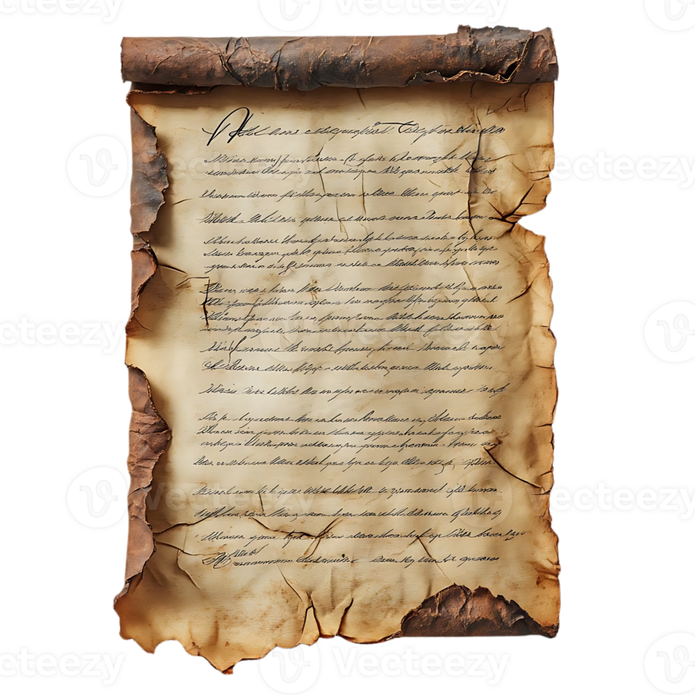 Ancient Parchment Scrolls With Handwritten Text on a Transparent Background png
