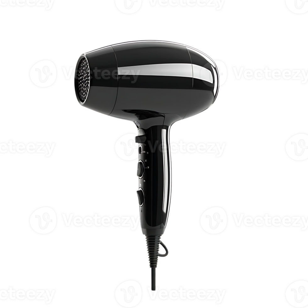 Black Hair Dryer with Transparent Background, a Powerful Tool for Styling and Drying Hair. png