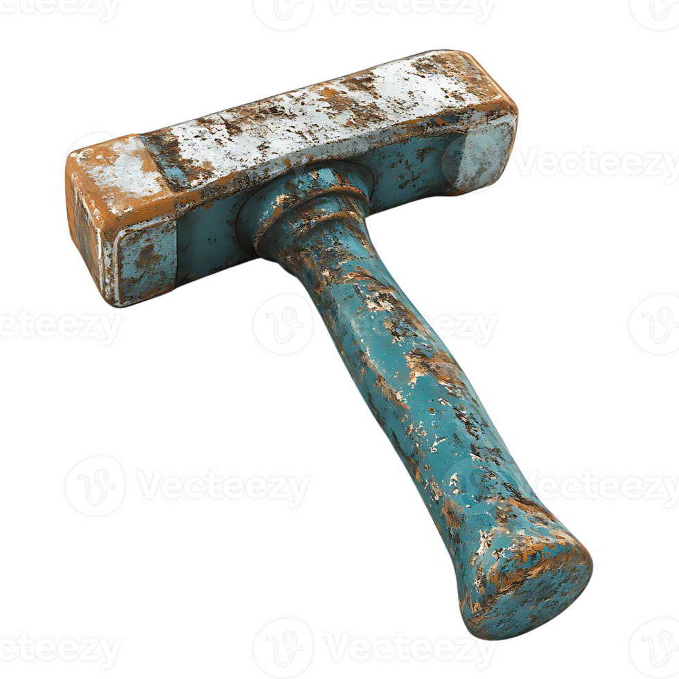 Rusty Hammer with a Blue Handle on a Transparent Background png