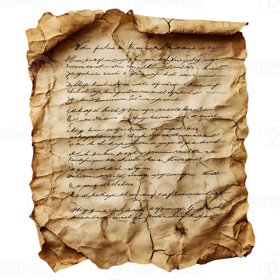 Ancient Manuscript with Transparent Background, a Historical Document with a Worn and Aged Appearance png