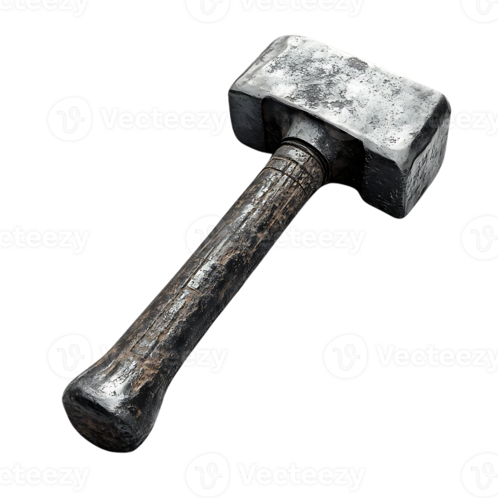 An Old Hammer with a Worn Wooden Handle on a Transparent Background png