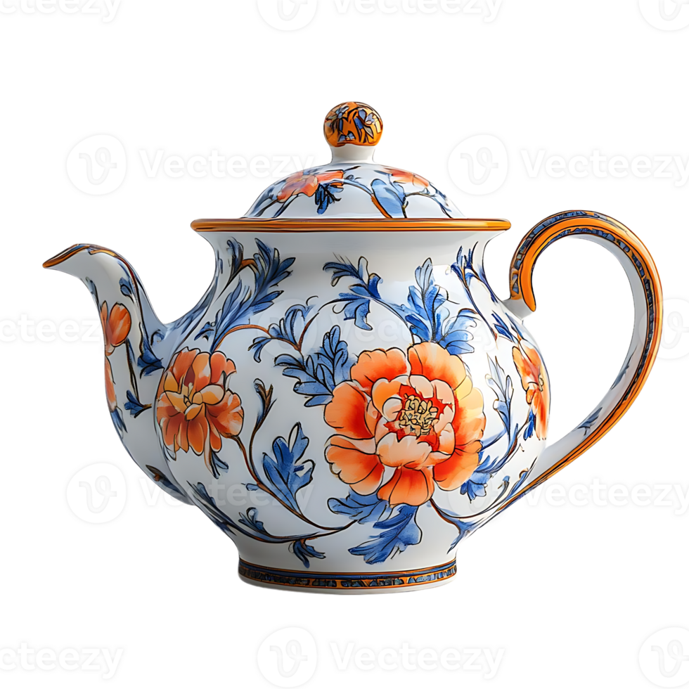 floral chaleira com transparente fundo, primorosamente trabalhada com delicado peônia padrões e uma clássico Projeto png