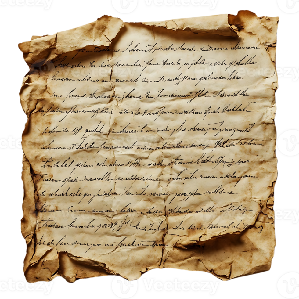 Ancient Manuscript with Handwritten Text and a Transparent Background, Unveiling Secrets of the Past with Grunge Texture png