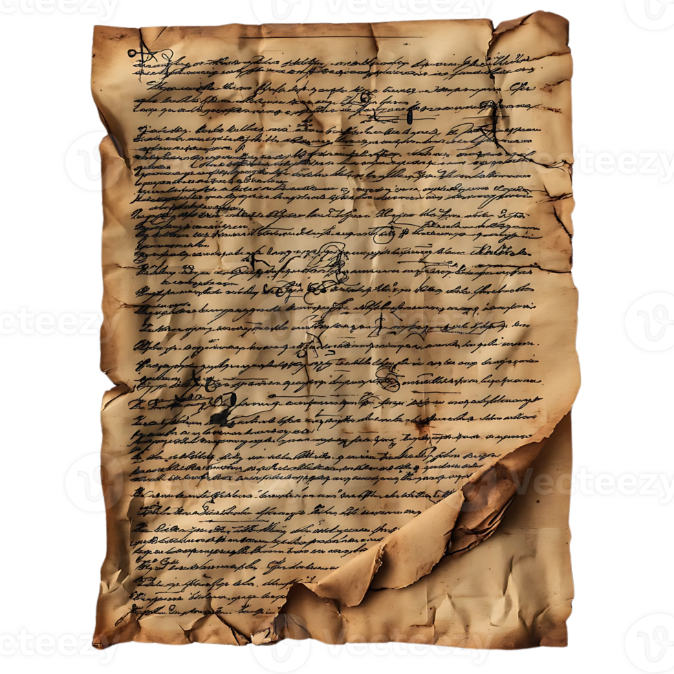 Ancient Manuscript with Black Ink on a Transparent Background png