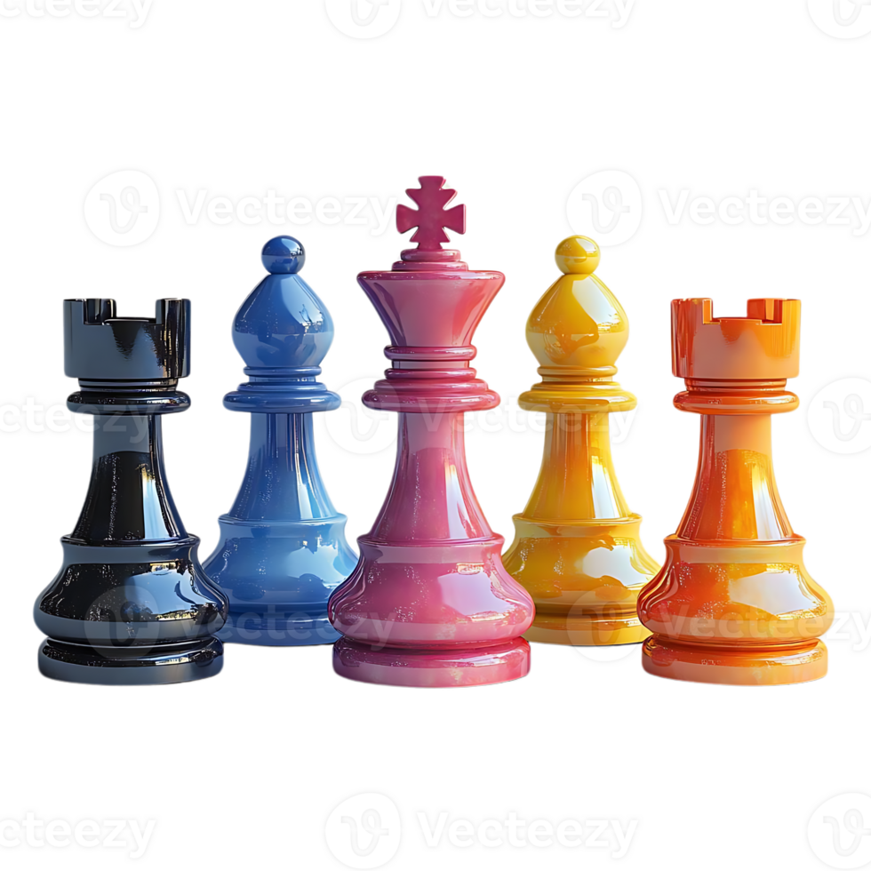 Chess Pieces Stand Tall, Displaying a Vibrant Spectrum of Colors with a Transparent Background png